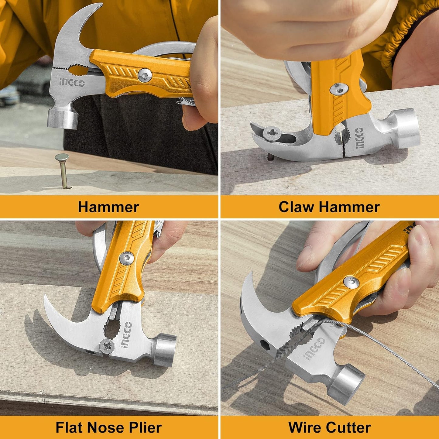 INGCO Multipurpose Tool Kit, 12 in 1 Multitool, Multi-Function Hammer, Survival Tools Small Hammer Multitool Hatchet Survival Gear, Gifts for Men, Women, Dad, Husband