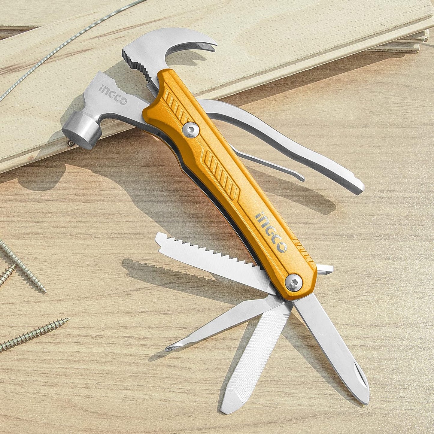 INGCO Multipurpose Tool Kit, 12 in 1 Multitool, Multi-Function Hammer, Survival Tools Small Hammer Multitool Hatchet Survival Gear, Gifts for Men, Women, Dad, Husband