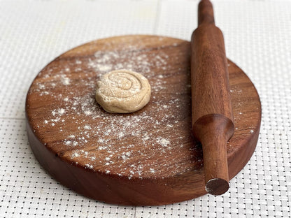 Udaipur Handicrafts Wood Chop | Carved from Single Block of Acacia Wood | Reversible Chakla Belan | Chopping Board | No Dyes or Polish - Natural Finish | 9.5 Inch Diameter 2 Inch Thick