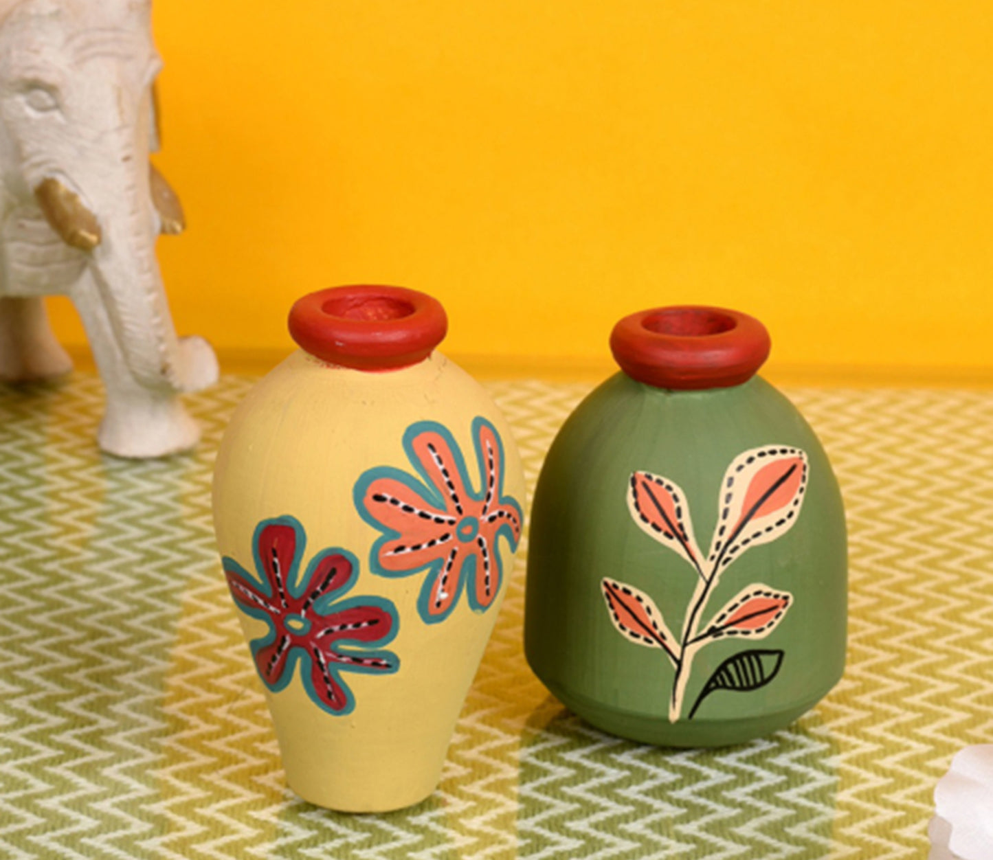 Udaipur Handicrafts Brown Wooden Shelf With Two  Art Pots
