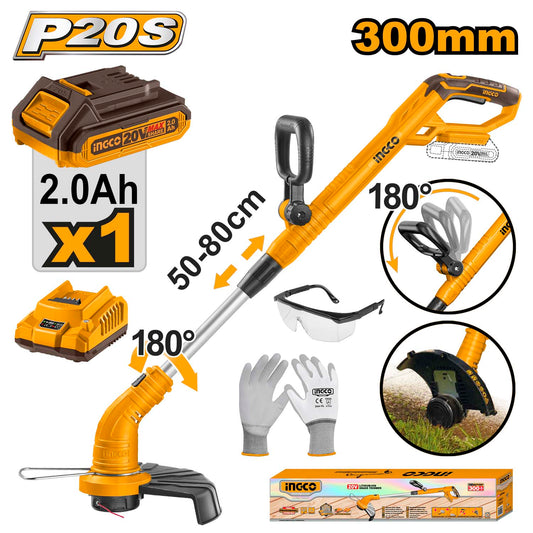 INGCO Cordless Grass Trimmer, 8200 RPM, With Battery & Charger CGTLI20301