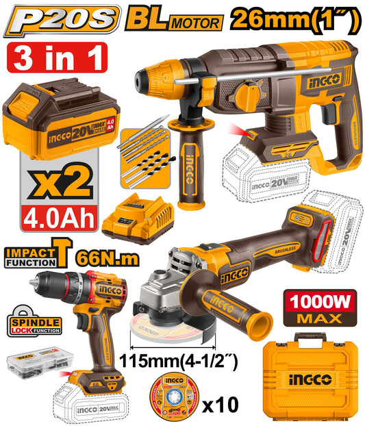 INGCO Cordless 3 pcs combo kit COSLI241198