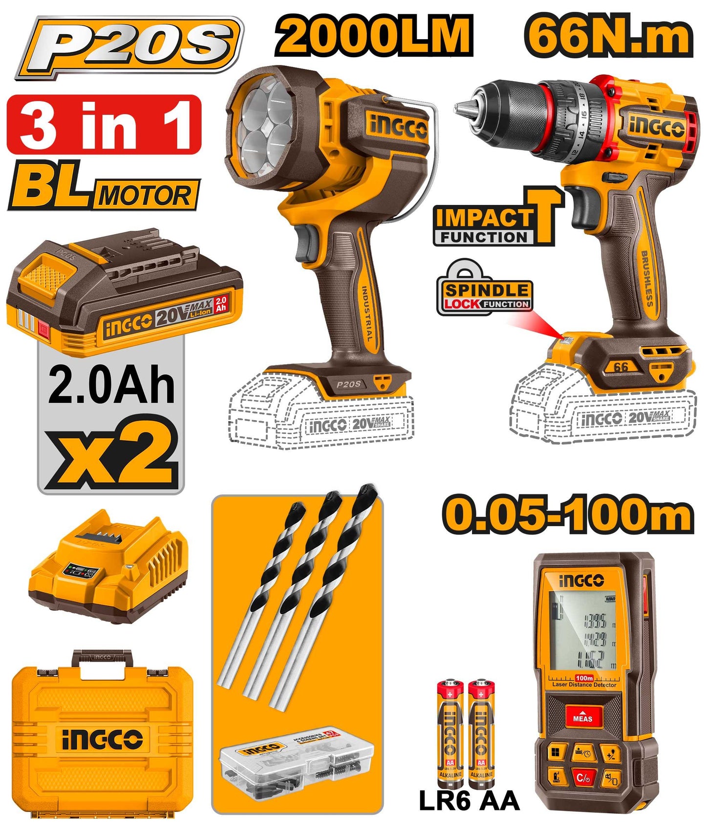 INGCO Cordless 3 pcs combo kit  COSLI250885