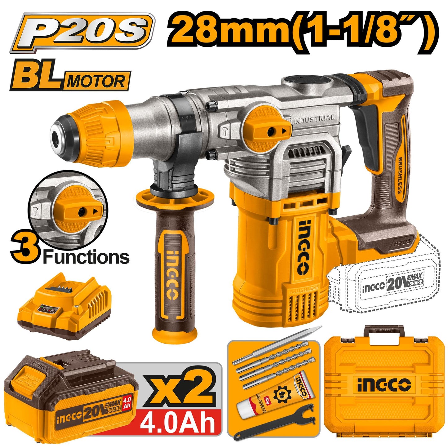 INGCO  Cordless rotary hammer CRHLI202862