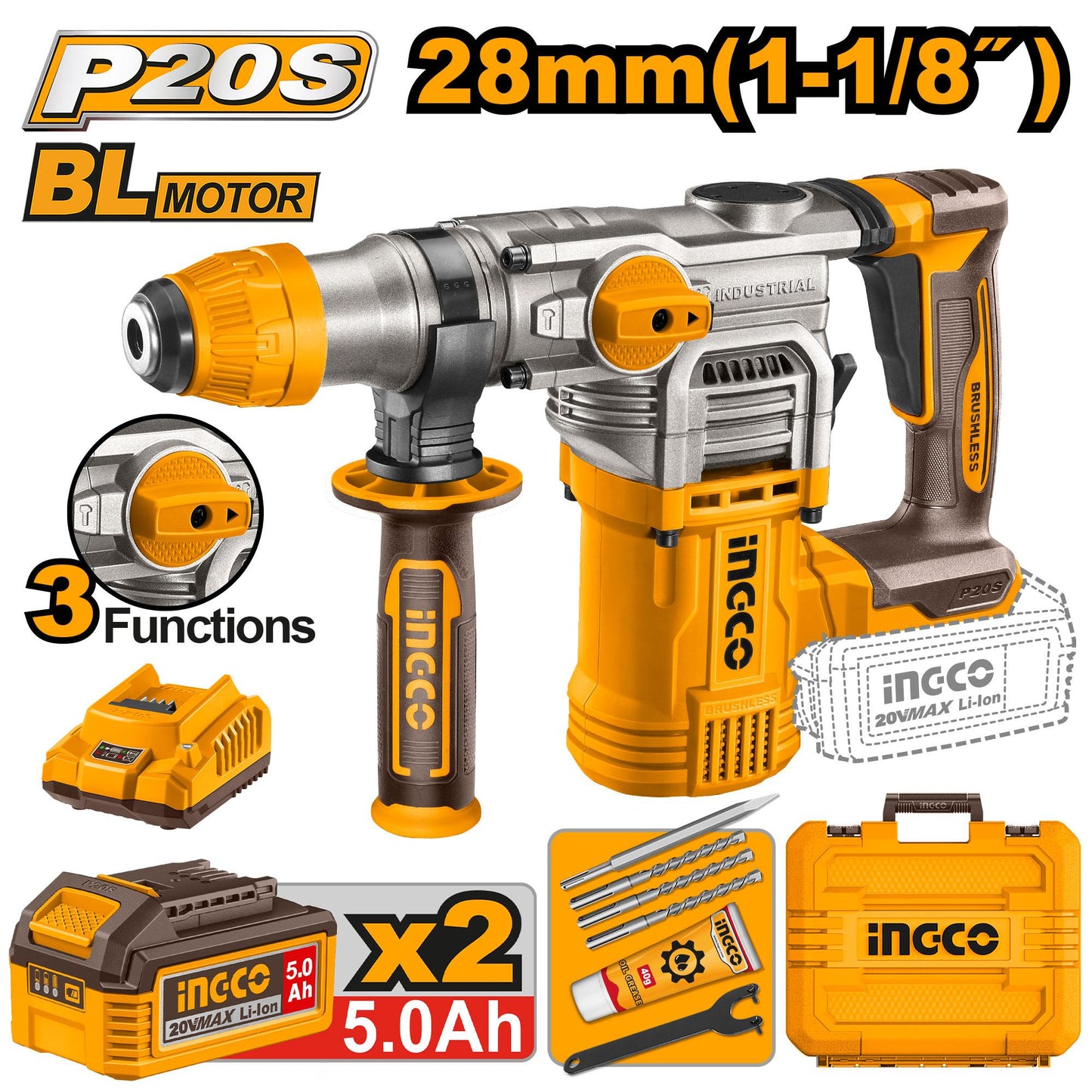 INGCO Cordless rotary hammer CRHLI202885