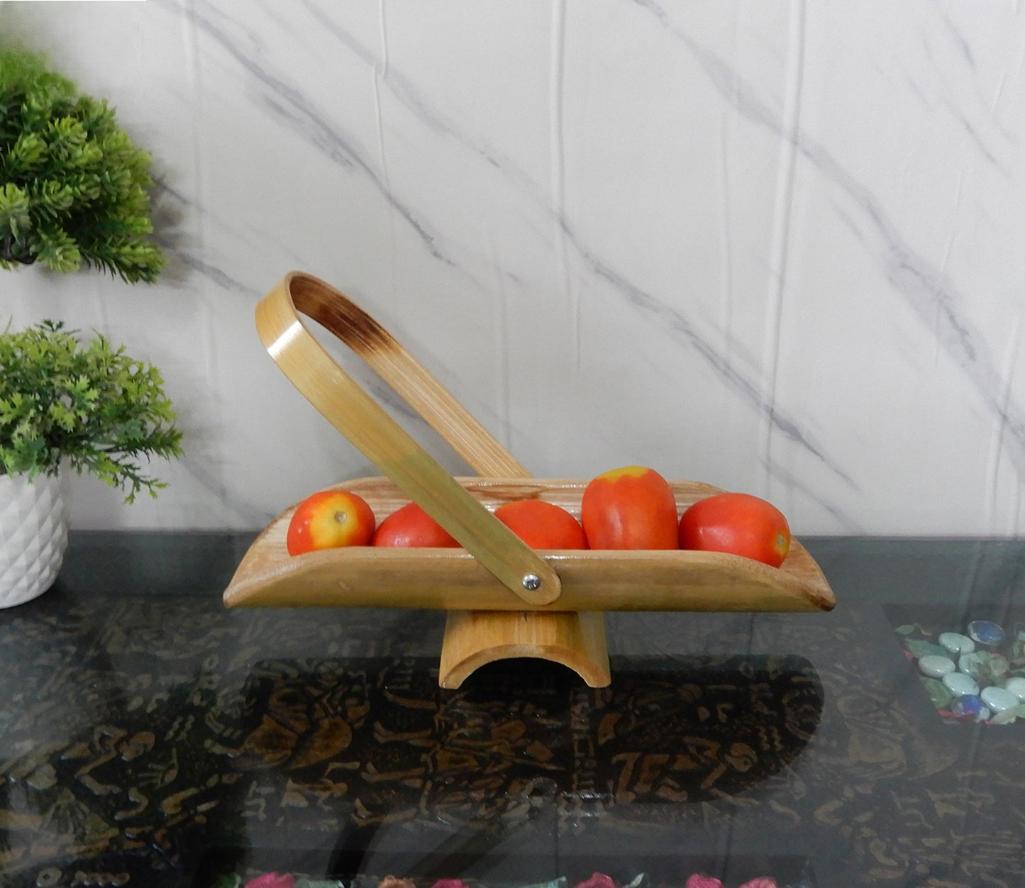 Udaipur Handicrafts Wood Bamboo handmade Serving Tray with Handle