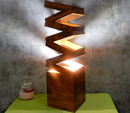 Udaipur Handicrafts Wooden Zig Zag Table Lamp Sheesham Color with Fengshui Concept