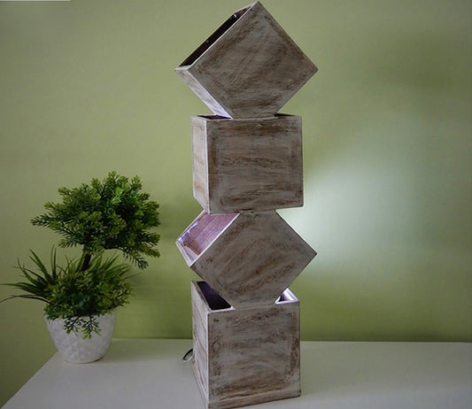 Udaipur Handicrafts White Distress Finish Wooden Box Over the Box Table Lamp