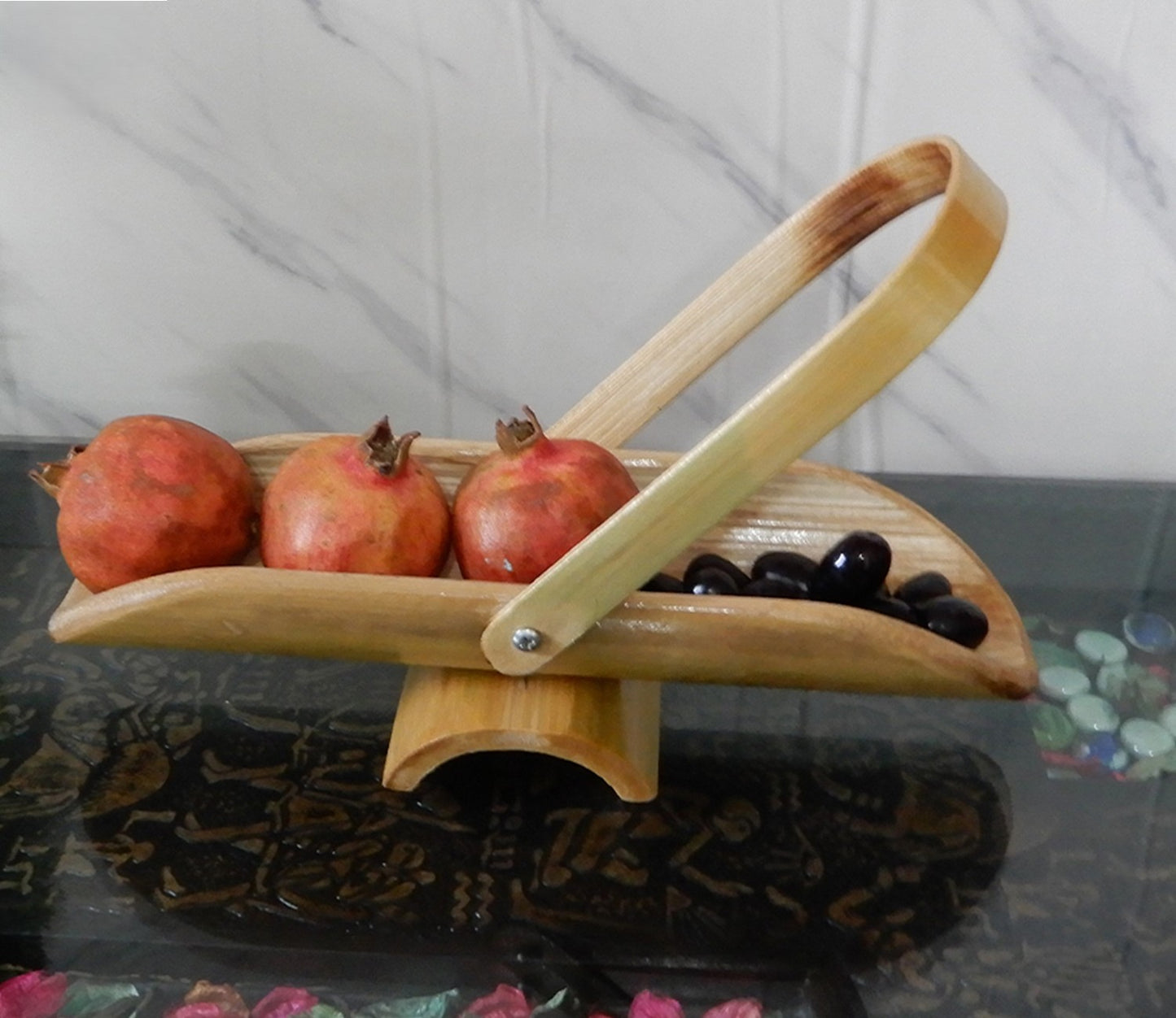 Udaipur Handicrafts Wood Bamboo handmade Serving Tray with Handle
