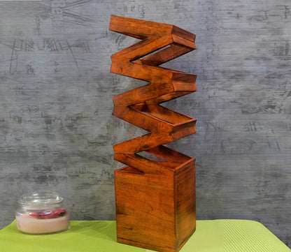 Udaipur Handicrafts Wooden Zig Zag Table Lamp Sheesham Color with Fengshui Concept