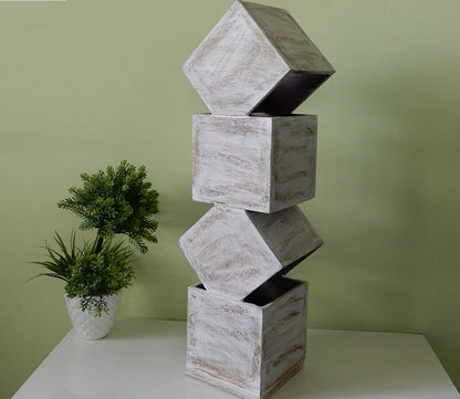 Udaipur Handicrafts White Distress Finish Wooden Box Over the Box Table Lamp