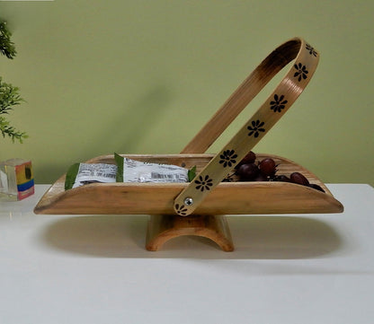 Udaipur Handicrafts Wood Mandala Bamboo Handmade Serving Tray with Handle