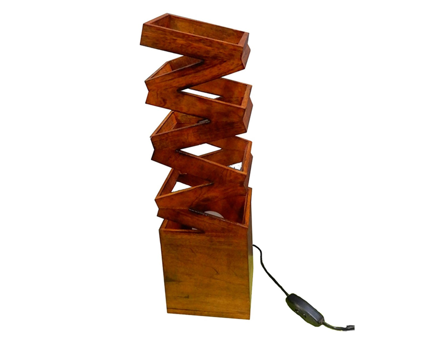 Udaipur Handicrafts Wooden Zig Zag Table Lamp Sheesham Color with Fengshui Concept