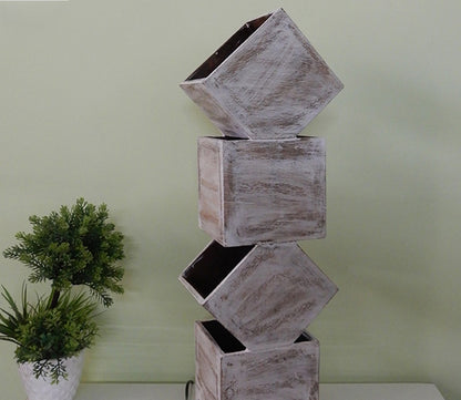 Udaipur Handicrafts White Distress Finish Wooden Box Over the Box Table Lamp