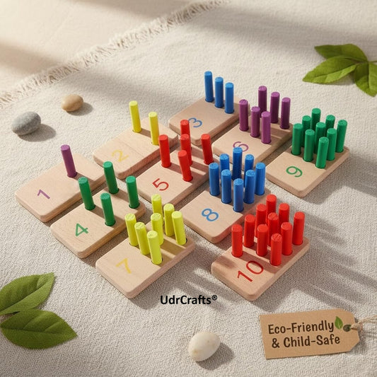 UdrCrafts®  Wooden Number Peg Board, 1-10 Number Recognition with 57 Pegs, Montessori Inspired Counting Toy for Toddlers, Fine Motor Skills, Hand Eye Coordination