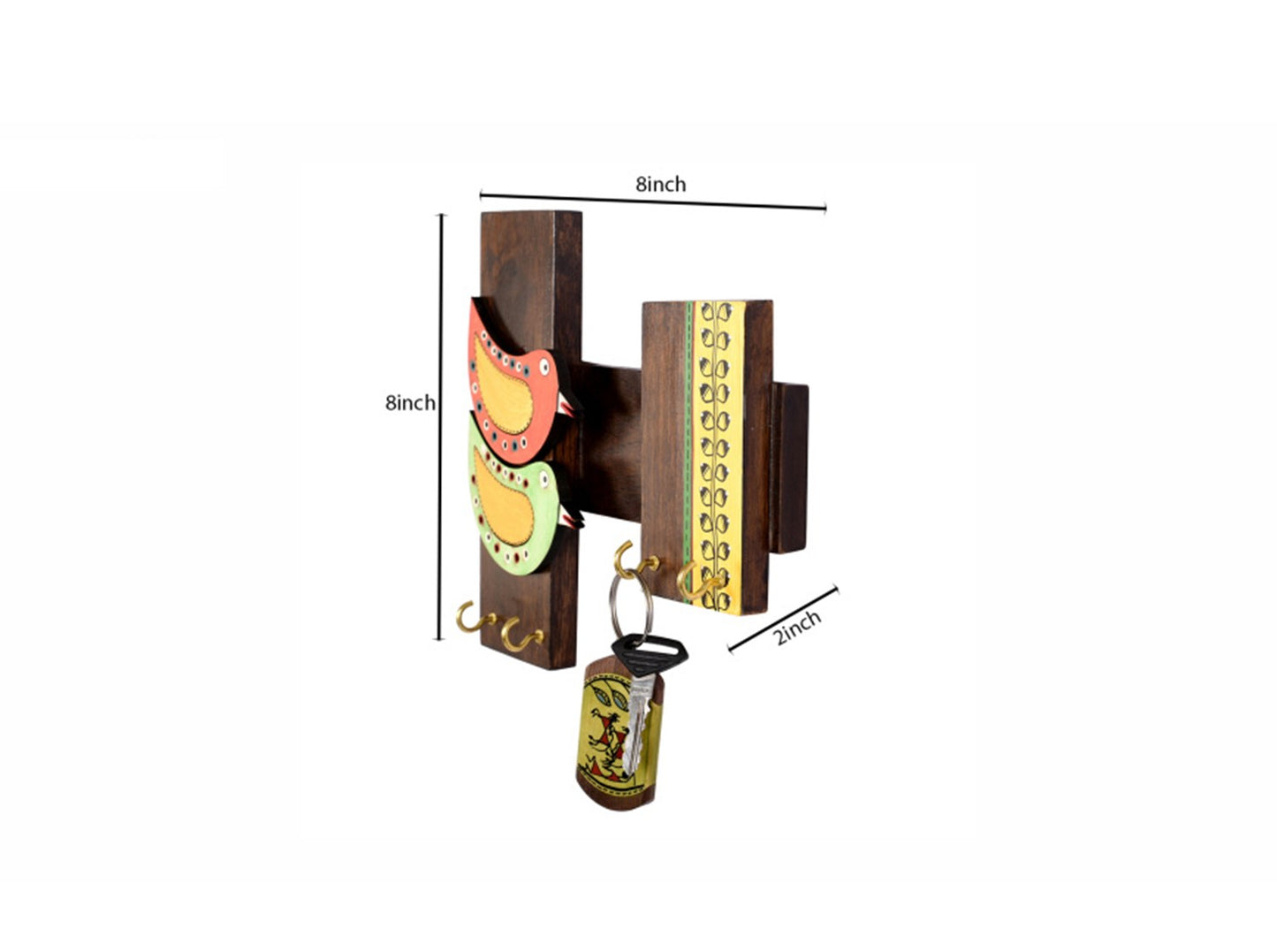 Udaipur Handicrafts Wood  Multicolor Handcrafted Tribal Art Bird Theme Key Holder