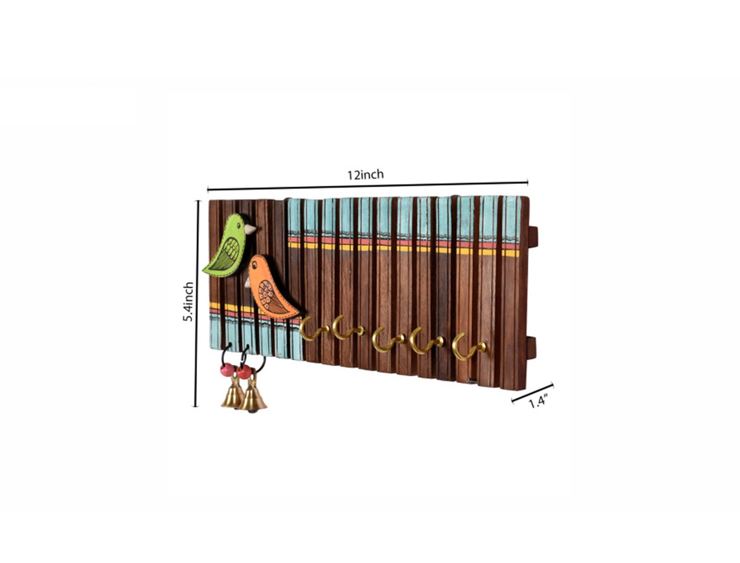Udaipur Handicrafts Wood Handcrafted Tribal Art Wooden Stripes And Birds Key Holder