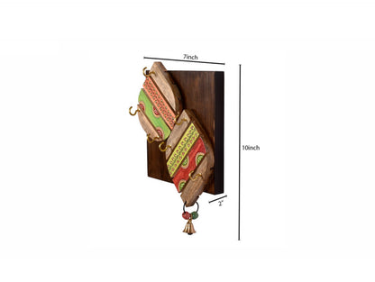 Udaipur Handicrafts Wood Multicolor Tribal Art Leaf Design Key Holder