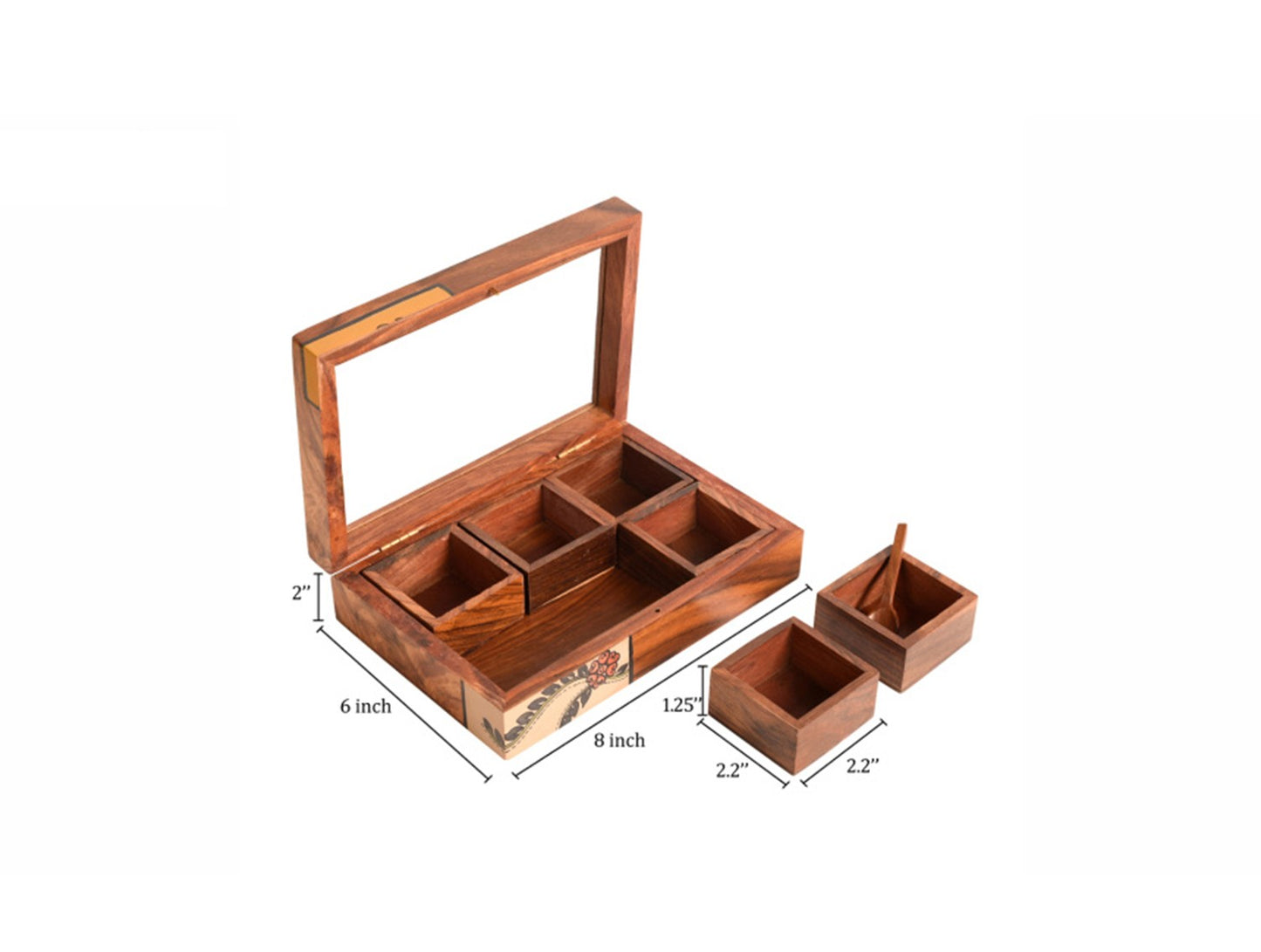 Udaipur Handicrafts  Wood Brown  Spice Box With Six Partitions And Spoon