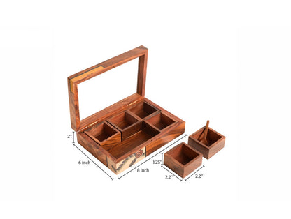 Udaipur Handicrafts  Wood Brown  Spice Box With Six Partitions And Spoon