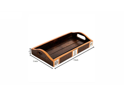 Udaipur Handicrafts Wood Natural Brown Tribal Art Serving Trays - Set of 3