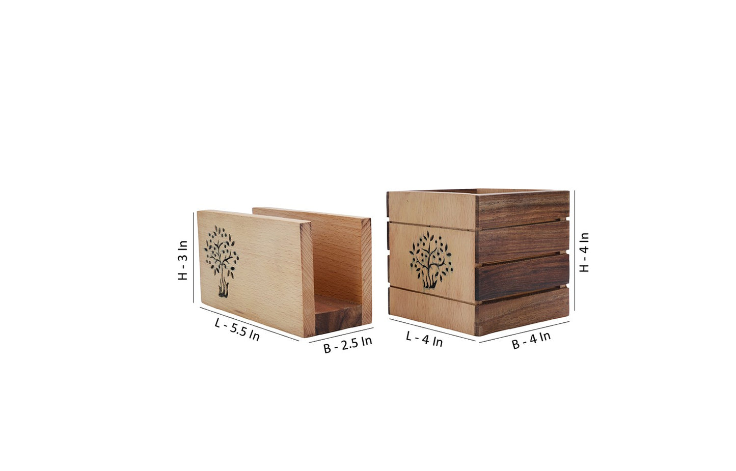 Udaipur Handicrafts Tree of Life Sheesham & Beech Wood Cutlery Holder and Napkin Holder Set of 2