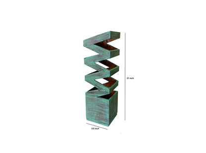 Udaipur Handicrafts Mint Green Distress Finish Wooden Zig Zag Table Lamp