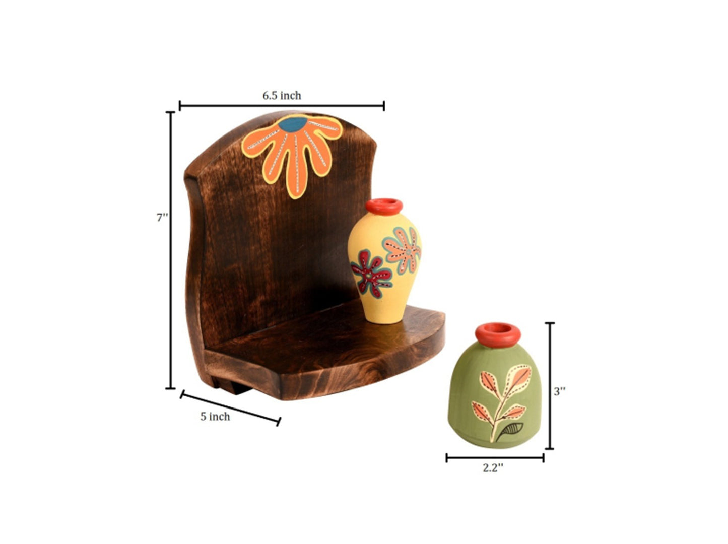 Udaipur Handicrafts Brown Wooden Shelf With Two  Art Pots