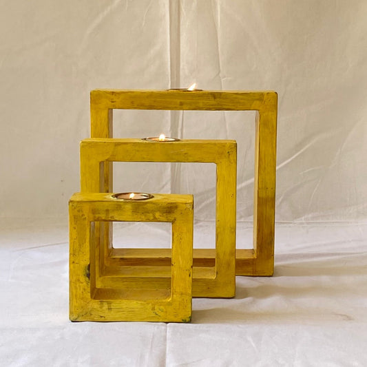 Yellow Square Tea Light Holder Set Of 3