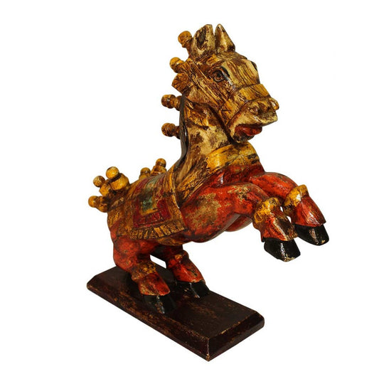 Rustic Painted Wooden Jumping Horse - Antique Finish Ht 12 Inches