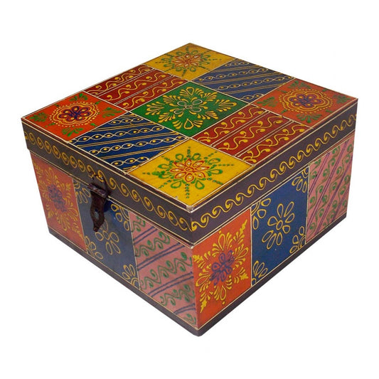 Hand Painted Box In Vibrant Colours & Floral Motifs