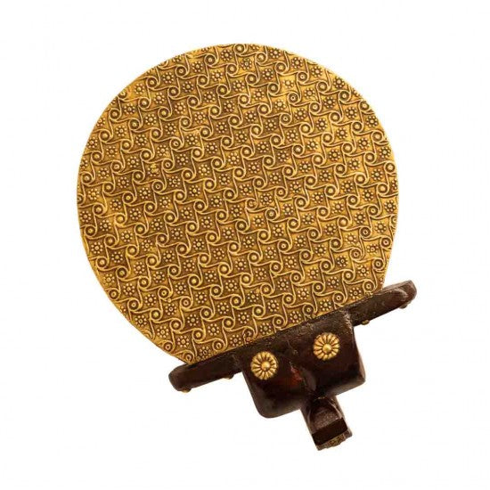 Brown Polished Wooden Elephant Embossed Brass Art Stool 8 inch