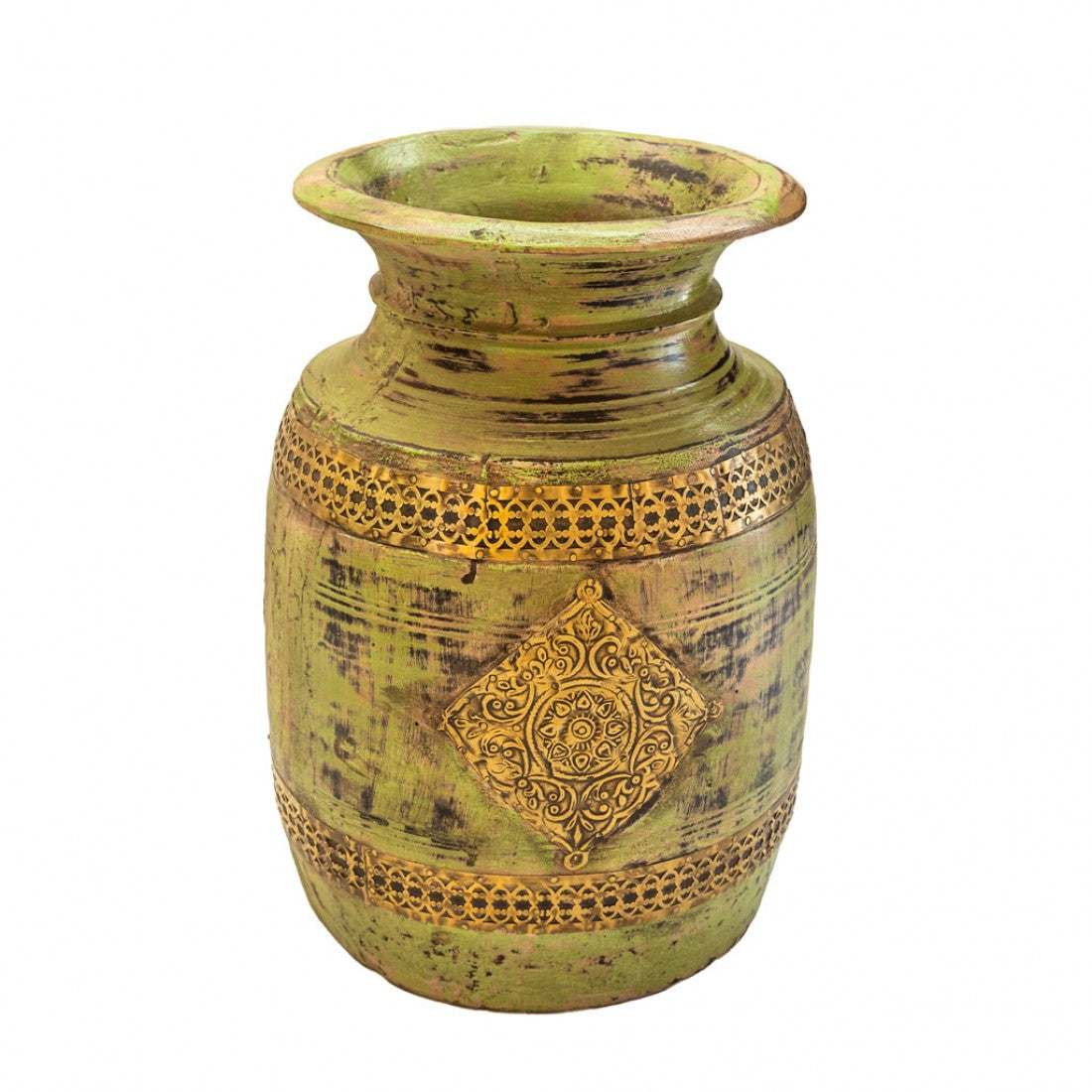 Distressed Green Wooden Pot
