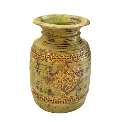 Distressed Green Wooden Pot