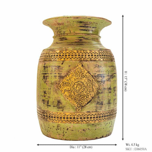 Distressed Green Wooden Pot