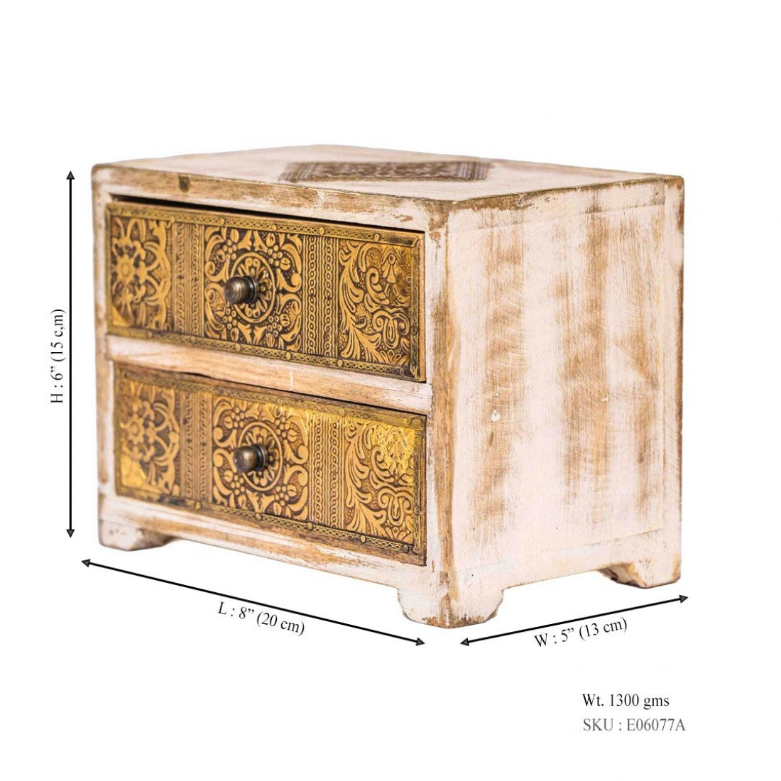 Distressed White Mini Drawers With Embossed Brass Art