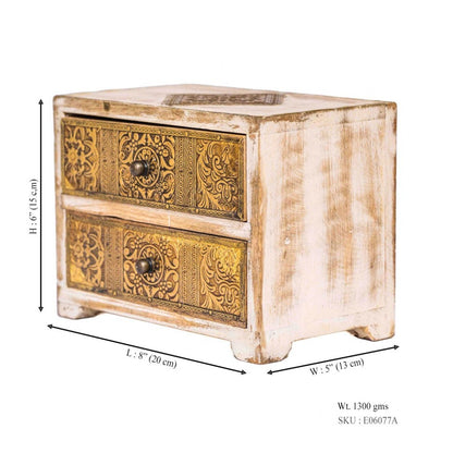 Distressed White Mini Drawers With Embossed Brass Art