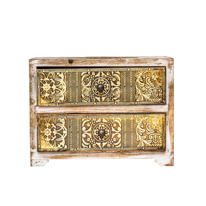 Distressed White Mini Drawers With Embossed Brass Art