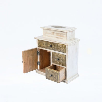 White Wooden Chest of Drawers with Hand Brass work