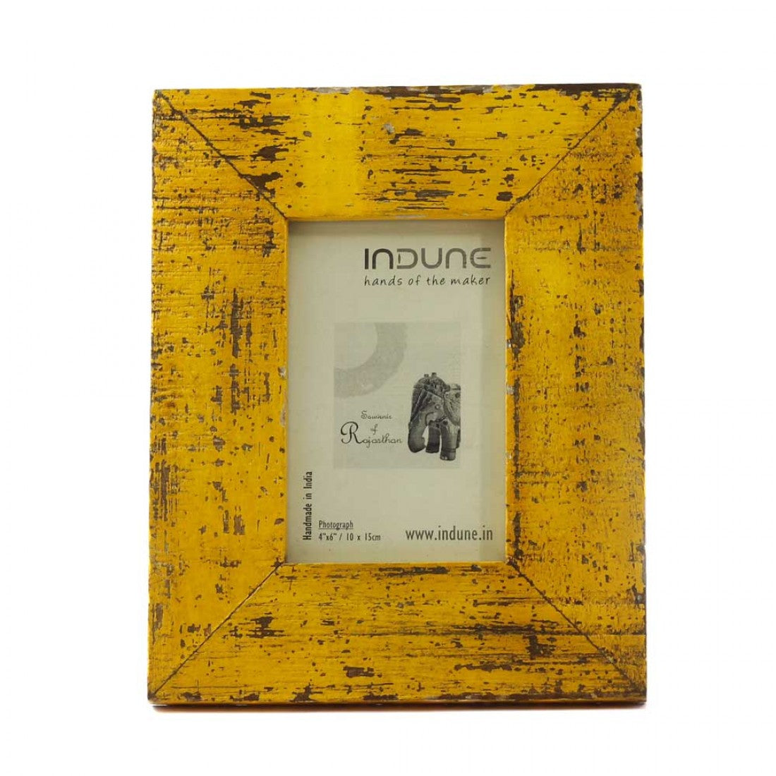 Wooden Photo Frame - Rough Distressed Yellow 4 X 6 Inches