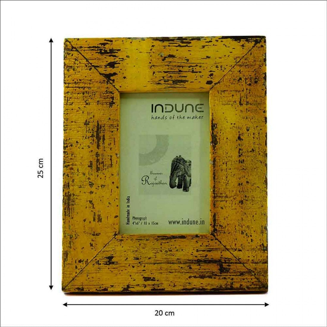 Wooden Photo Frame - Rough Distressed Yellow 4 X 6 Inches