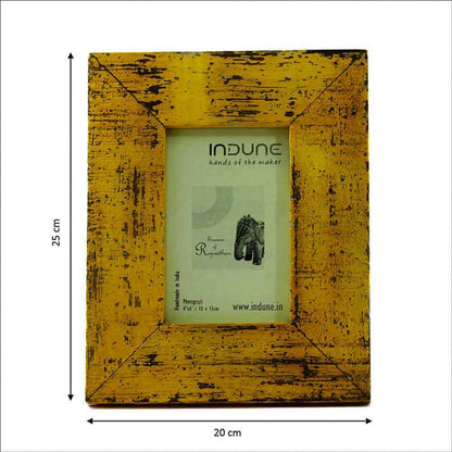Wooden Photo Frame - Rough Distressed Yellow 4 X 6 Inches