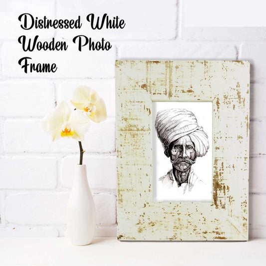 Wooden Photo Frame - Rough Distressed White 4 X 6 Inches