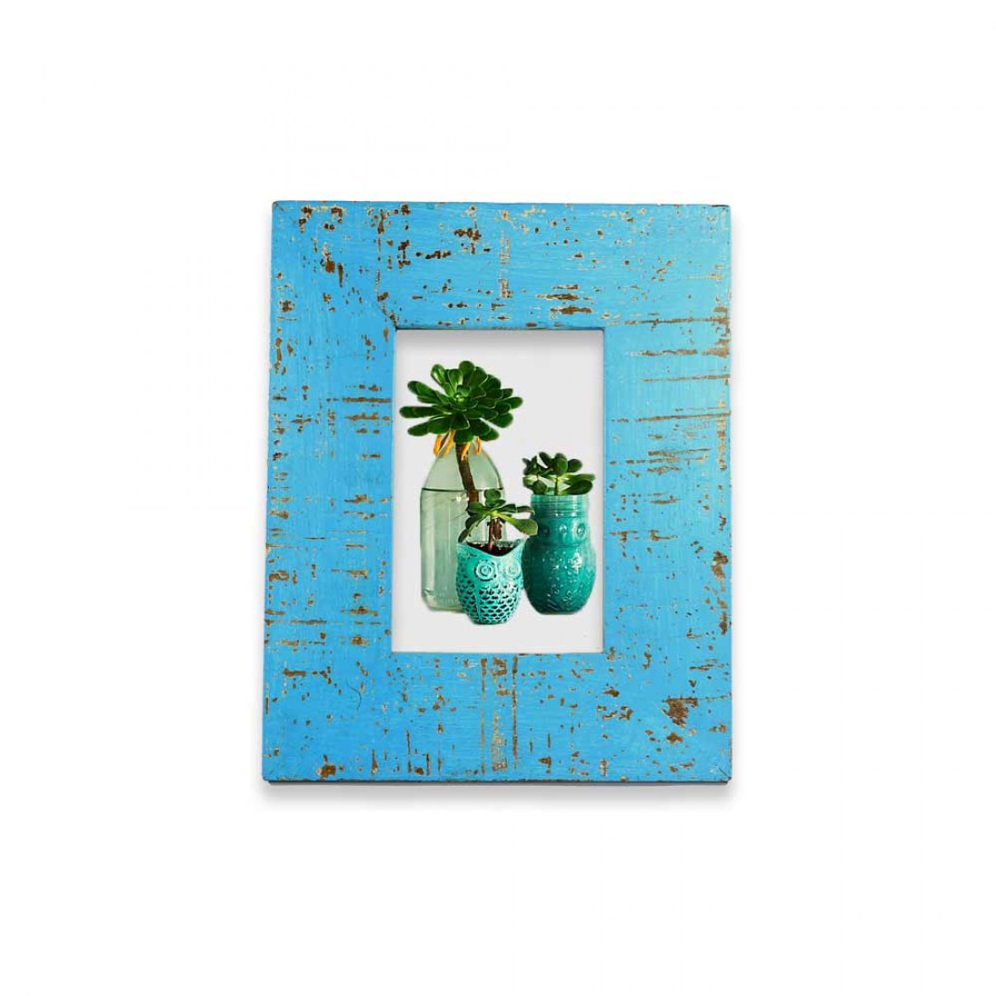Wooden Photo Frame - Rough Distressed Blue 4 X 6 Inches