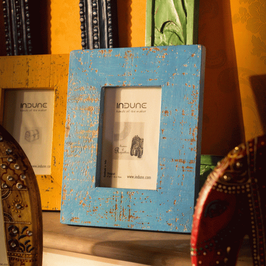 Wooden Photo Frame - Rough Distressed Blue 4 X 6 Inches