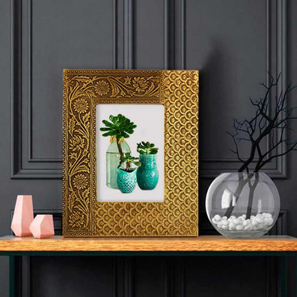 Wooden Photo Frame - Embossed Metal 5 X 7 Inches