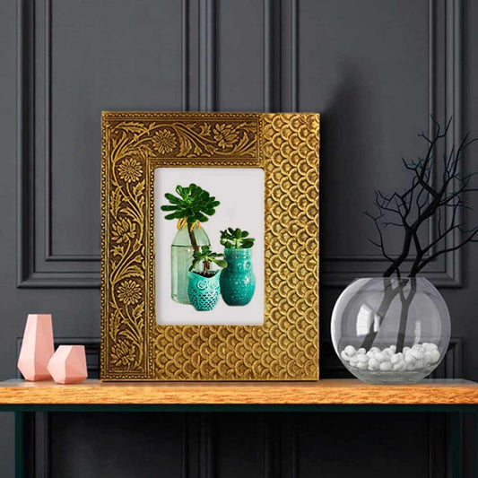 Wooden Photo Frame - Embossed Metal 5 X 7 Inches