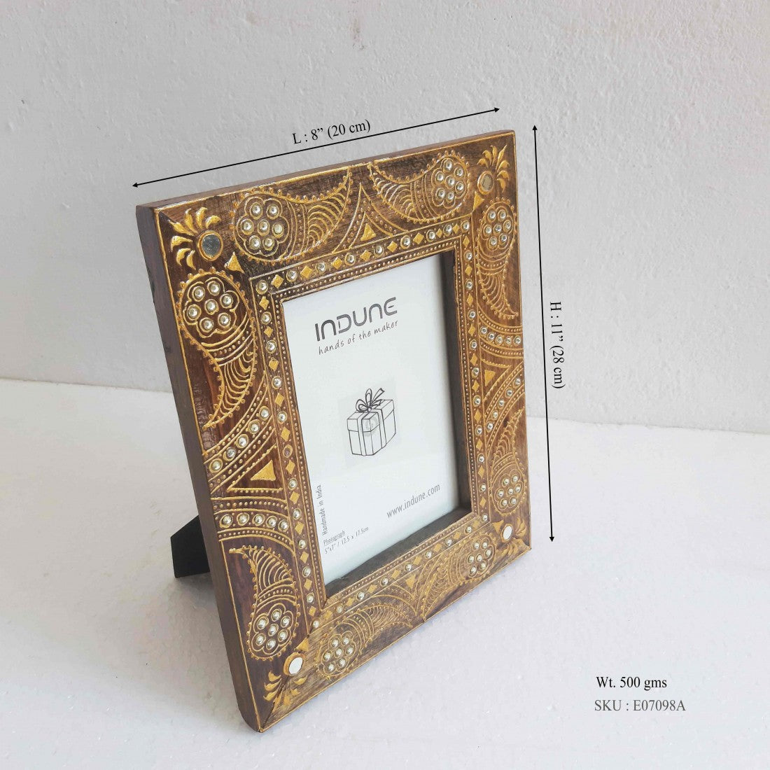 Golden Brown Photo Frame With Golden Coneart And Beads (Photo 5 X 7)