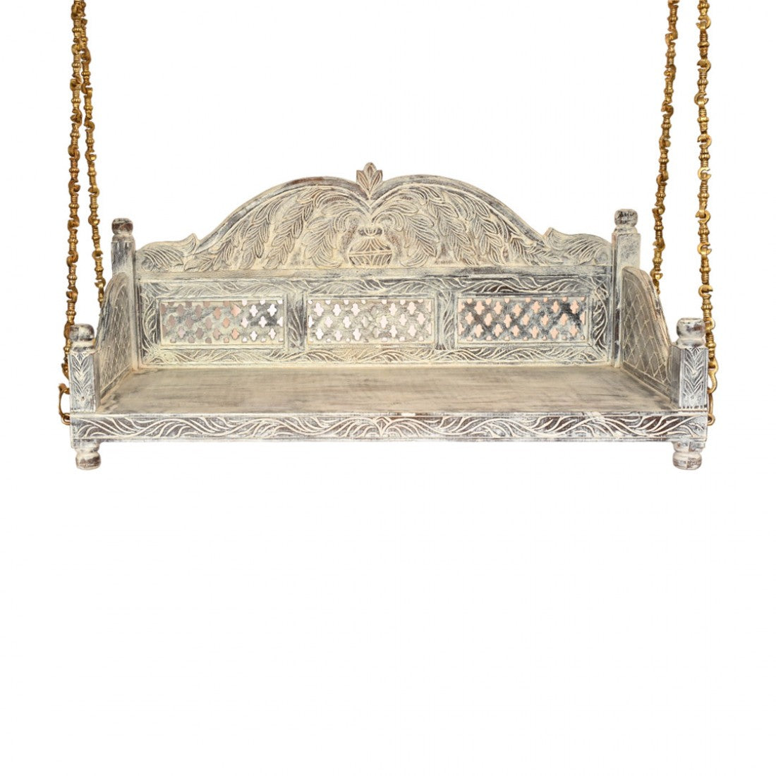 Distressed White Swing Jhula With Metal Chain
