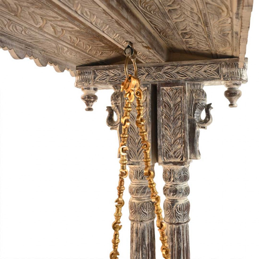 Distressed White Swing Jhula With Metal Chain